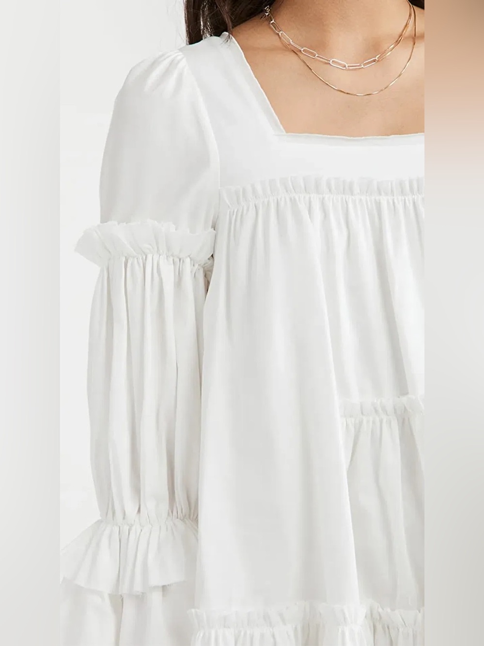 NWT Aje White Square Neck Ruffle Tiered Mini Dress Size 10 - Picture 10 of 14